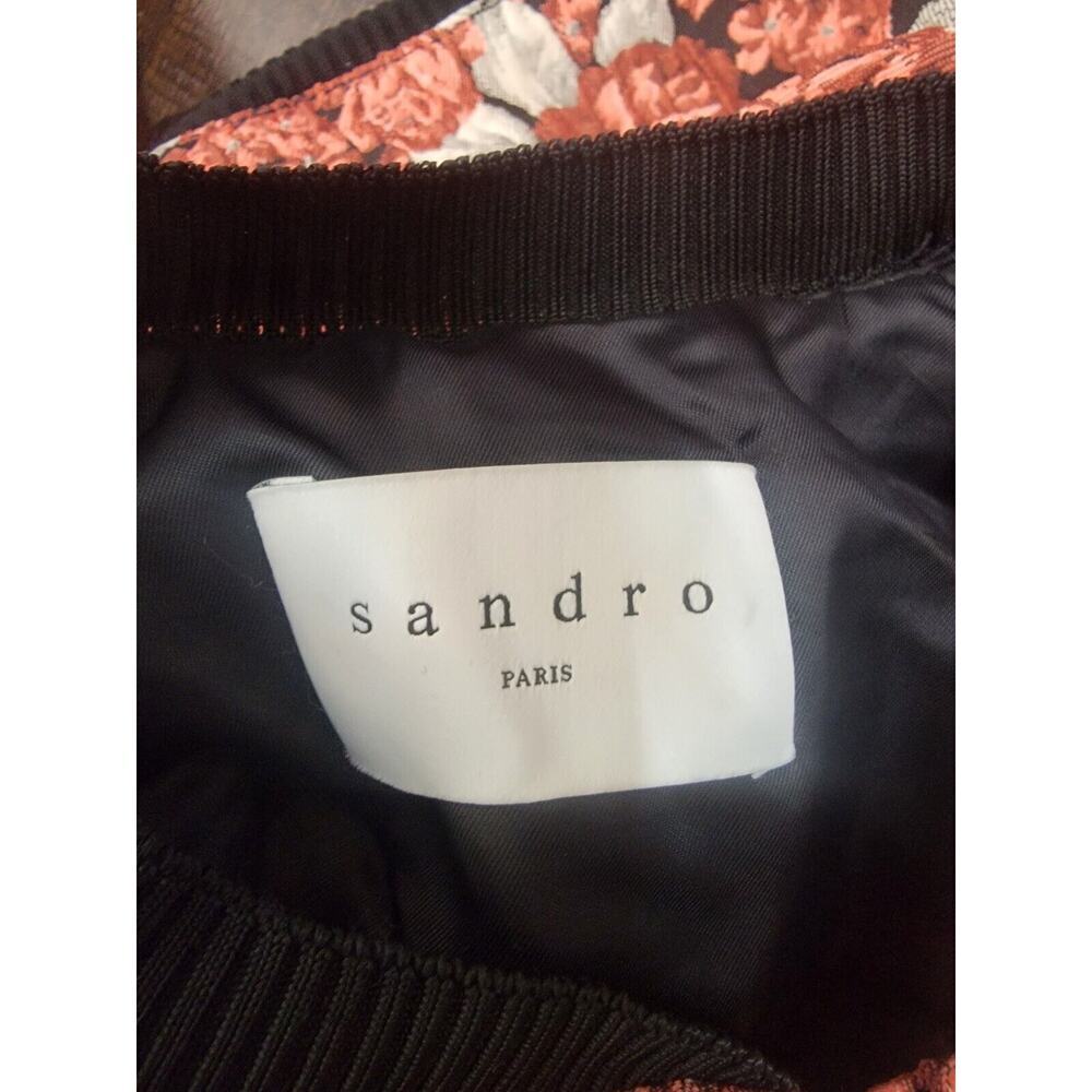 Sandro Paris Floral Crop Bomber Jacket Womens Sz 2 (M) Evora Jacquard Full Zip - Picture 7 of 9